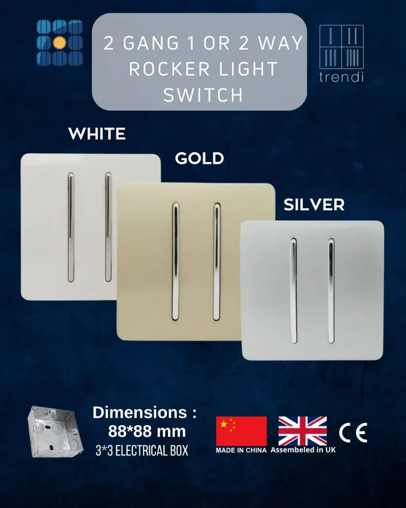 2 Gang 1 or 2 way Rocker Light Switch (Silver)