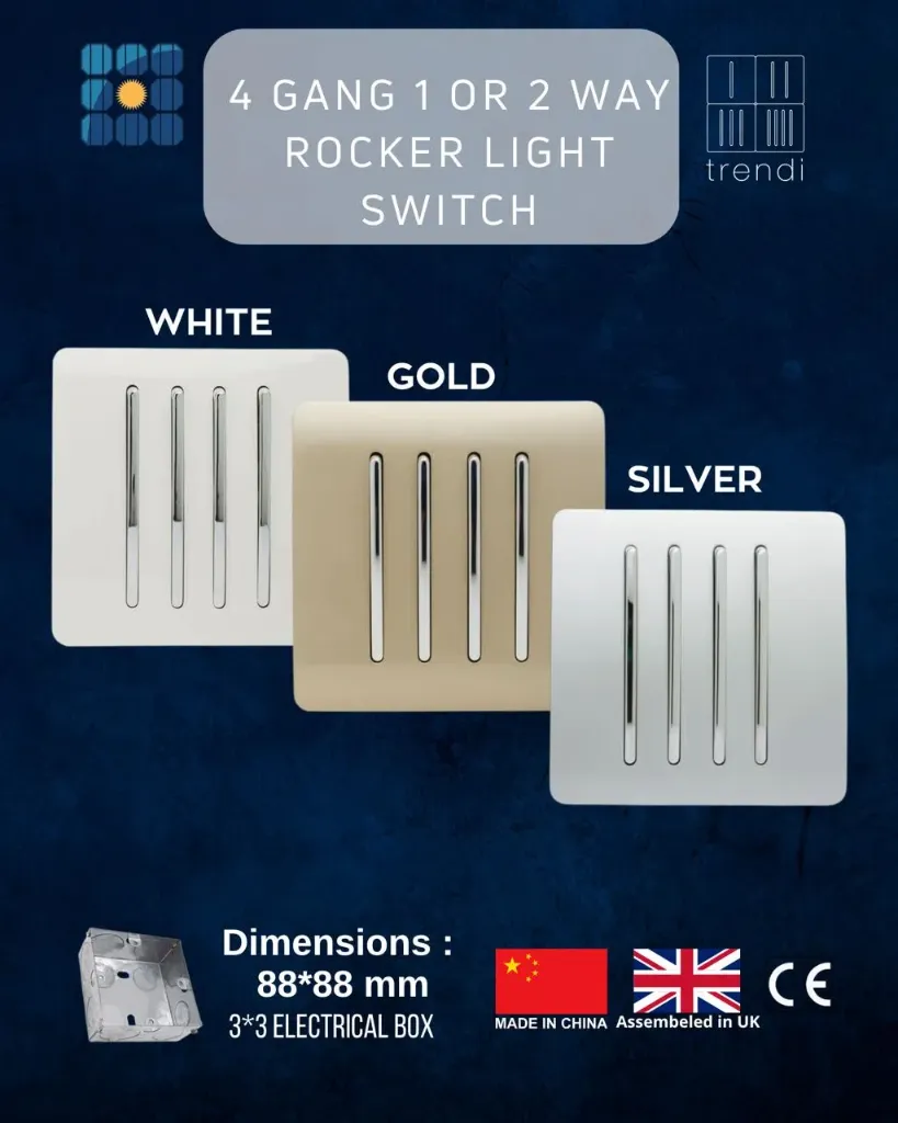 4 Gang 1 or 2 way Rocker Light Switch (White)