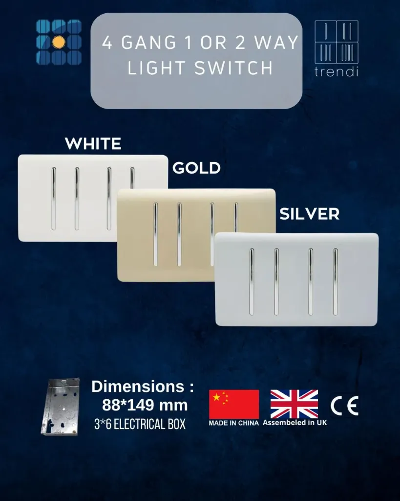 4 Gang 1 or 2 way Rocker Light Switch (White)