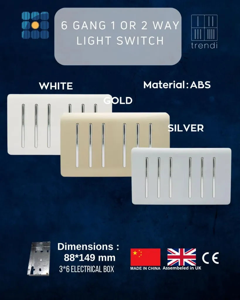 6 Gang 1 or 2 Way Light Switch (White)