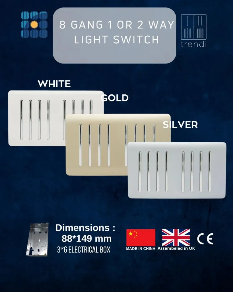 8 Gang 1 or 2 Way Light Switch (White)
