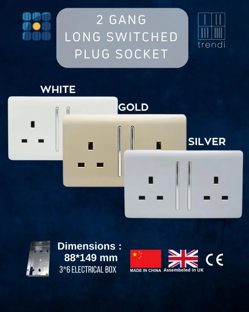 2 Gang  Long Switched  Plug Socket (White)