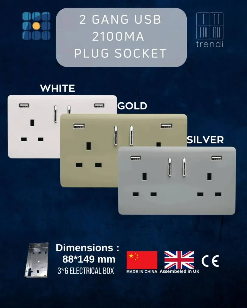 2 Gang USB 2100mA  Plug Socket (White)
