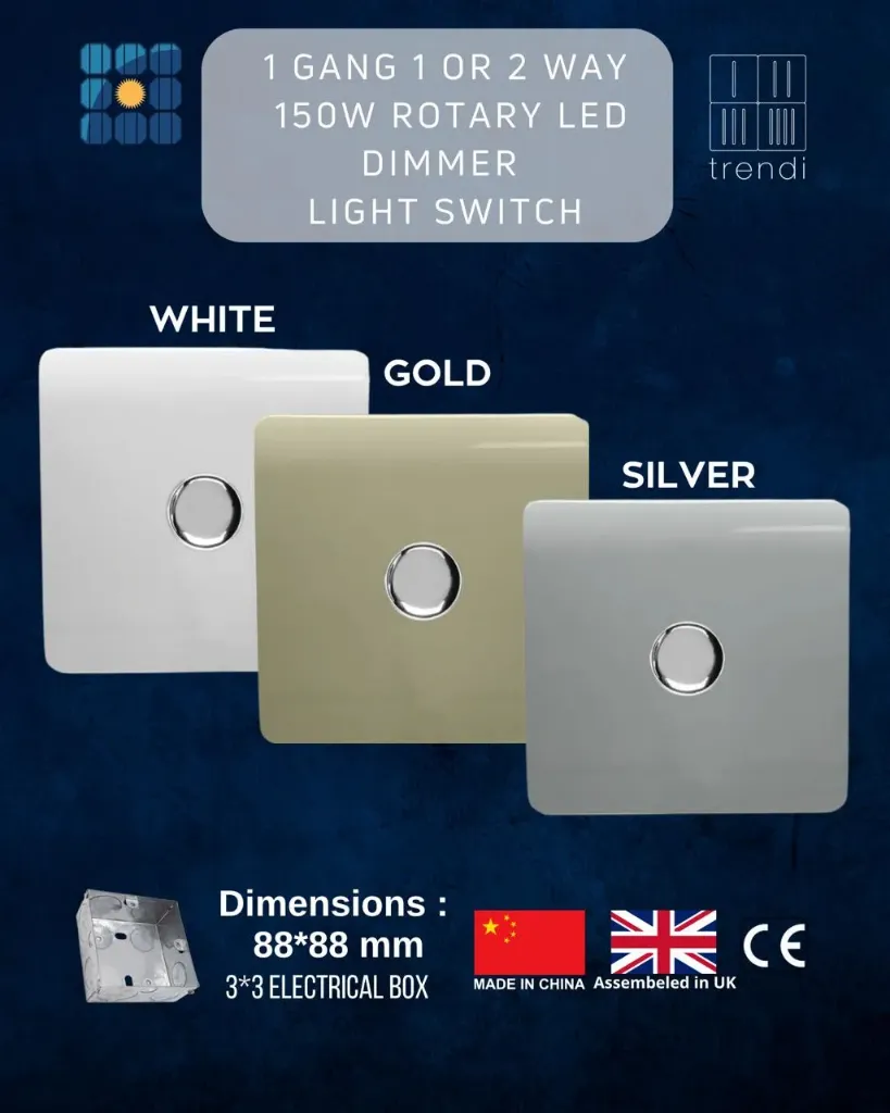 1 Gang 1 or 2 way  150w Rotary LED Dimmer  Light Switch (White)