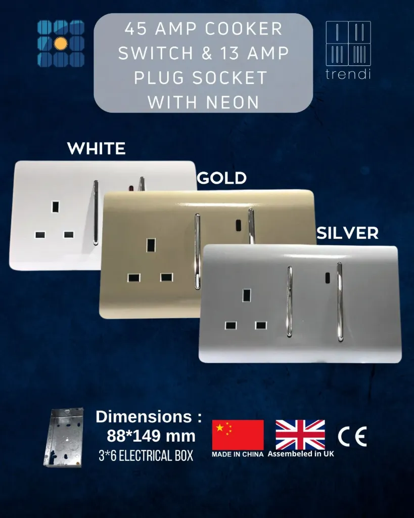 45 Amp Cooker Switch & 13 Amp Plug Socket  with Neon