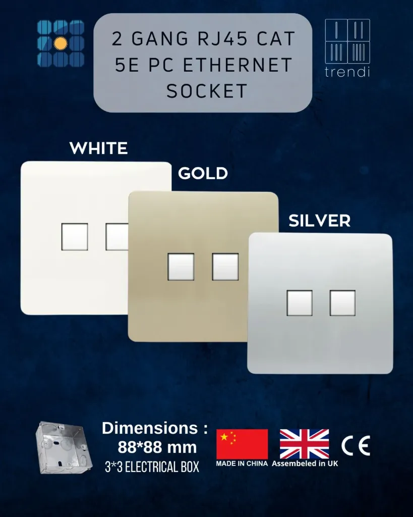 2 Gang RJ45 Cat  5e PC Ethernet  Socket (White)